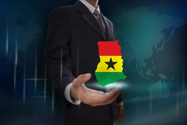 Empresario con mapa y bandera de Ghana —  Fotos de Stock