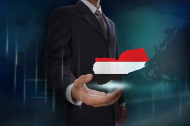 Businessman with map and flag of Yemen clipart