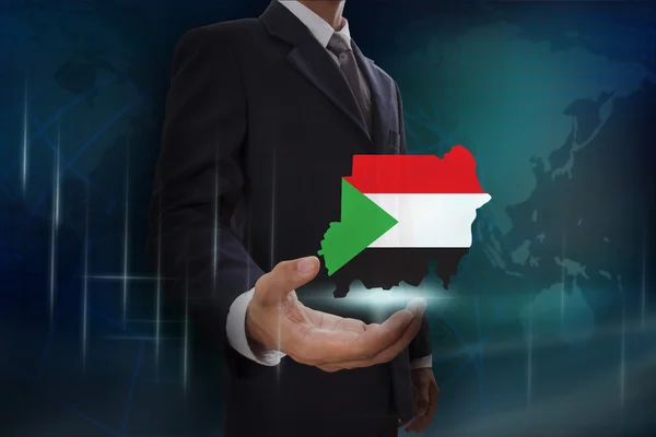 Businessman with map and flag of Sudan — Stock Photo, Image