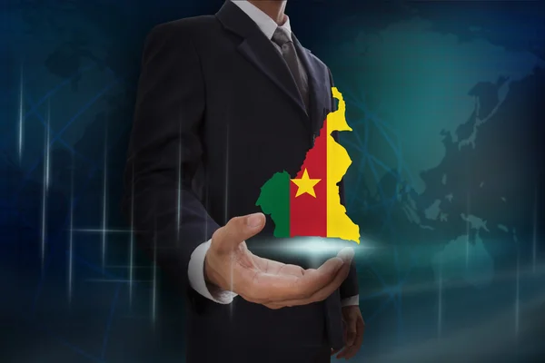 Businessman with map and flag of Cameroon — Stock Photo, Image