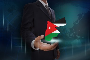 Harita ve Jordan bayrağı ile işadamı