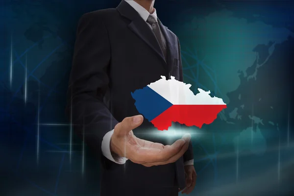 Empresario con mapa y bandera de República Checa —  Fotos de Stock