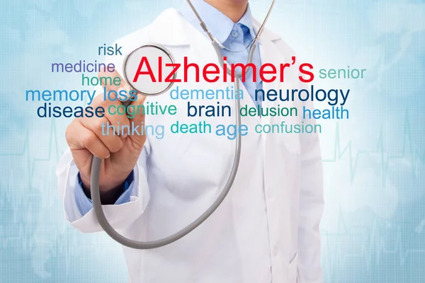 Doctor con enfermedad de Alzheimers nube palabra. concepto médico —  Fotos de Stock