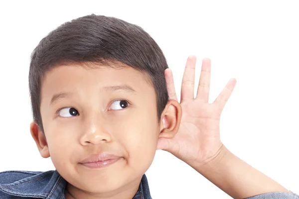 Closeup portrait child hearing something. — Stock Photo, Image