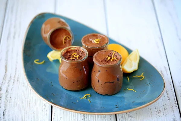 Chocolate mousse with salted butter & lemon zest Royalty Free Stock Images