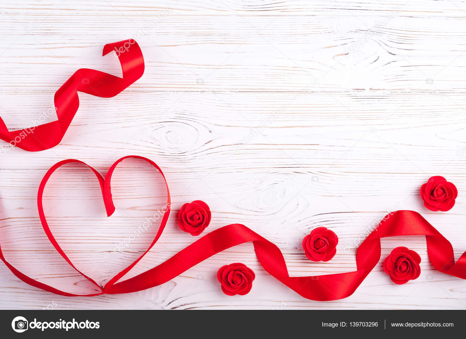 Valentines background with red heart and roses. Heart shape from