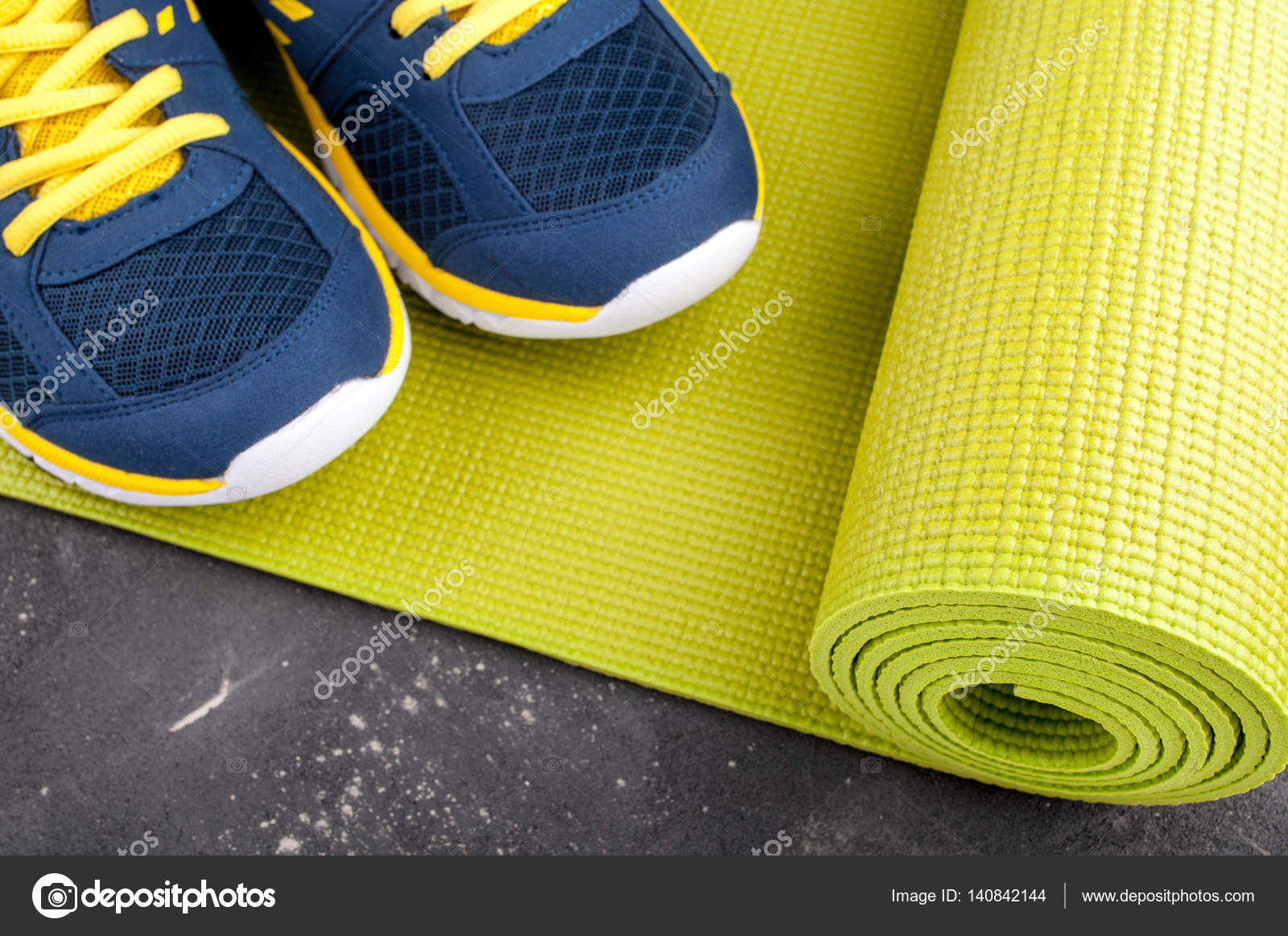 yoga mat tennis shoes
