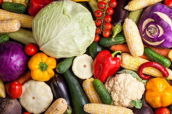 Овощи фон. Здоровое питание, диета, вегетарианское питание. Ассортимент овощей — стоковое фото