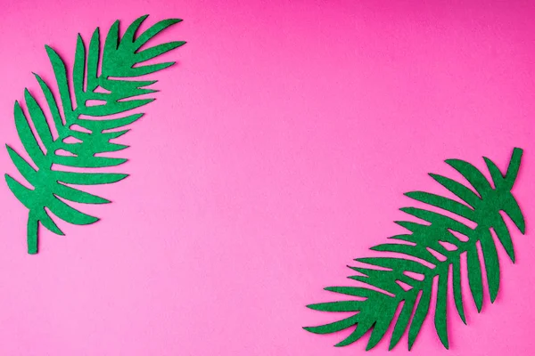 Kreative Sommer Trendigen Hintergrund Mit Palmblättern Auf Rosa Handgefertigte Palmblätter — Stockfoto