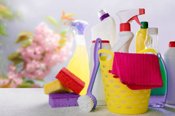 Conjunto Limpeza Colorida Para Diferentes Superfícies Banheiro Cozinha Outros Limpeza — Fotografia de Stock