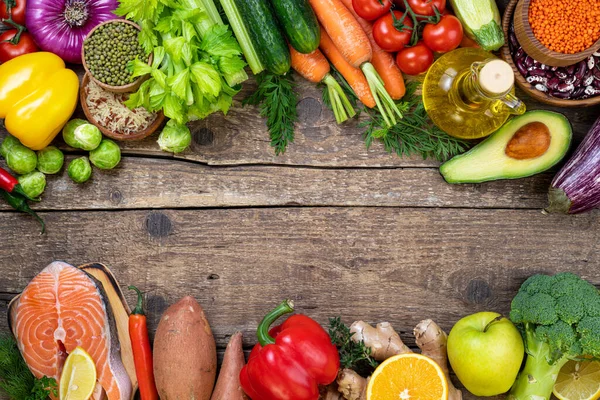 Fondo Alimentario Saludable Selección Alimentos Equilibrados Para Una Nutrición Saludable —  Fotos de Stock