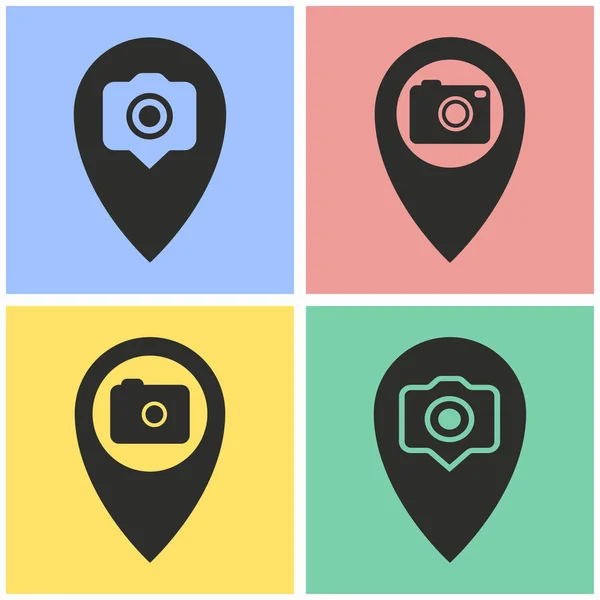 Camera pin icon set. — Stock Vector