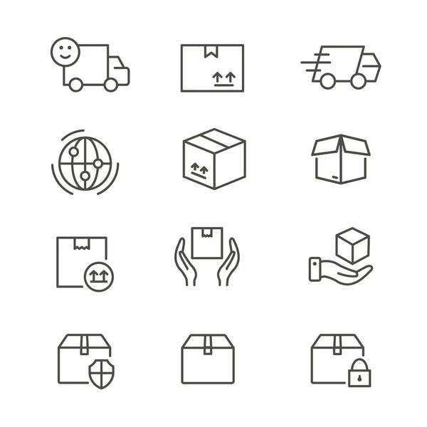 Logistiek - lijn vector icon set. Bewerkbare beroerte. — Stockvector