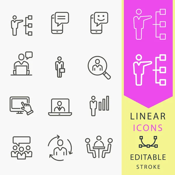 Management consulting - line vector icon set. Editable stroke. — Stock Vector