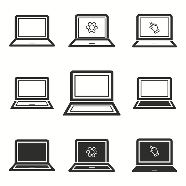 Laptop Vector Icons Set Zwarte Illustratie Geïsoleerd Voor Grafisch Web — Stockvector