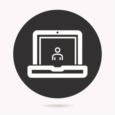 Dizüstü vektör simgesi. Beyaz illüstrasyon izole grafik ve web tasarımı için siyah arka plan üzerine.