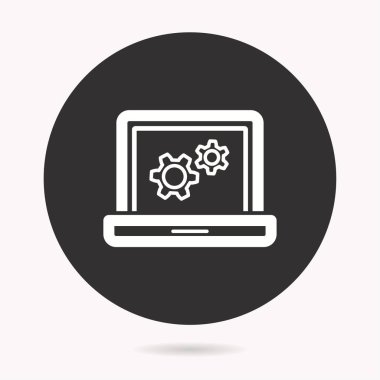 Dizüstü vektör simgesi. Beyaz illüstrasyon izole grafik ve web tasarımı için siyah arka plan üzerine.