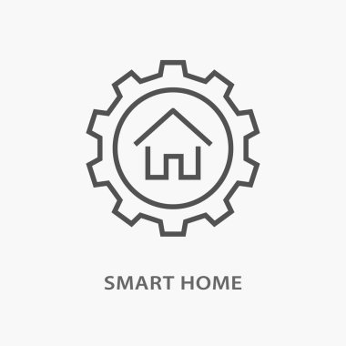 Beyaz arkaplanda akıllı ev satırı simgesi.