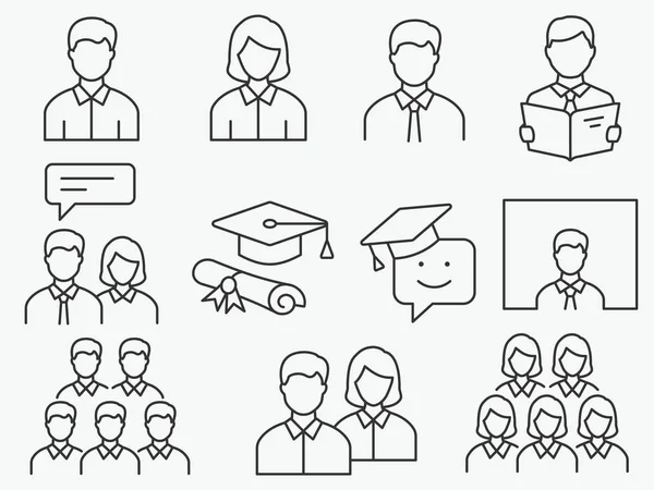 Students line icons set. Black vector illustration. Editable stroke. — Stock vektor