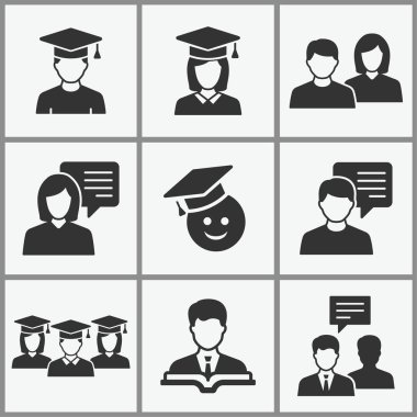 Students icon set. Illustrations isolated on white.