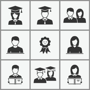 Students icon set. Illustrations isolated on white.