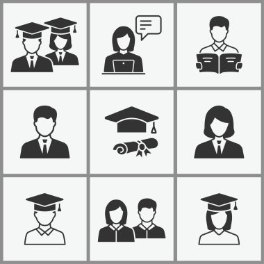 Students icon set. Illustrations isolated on white.