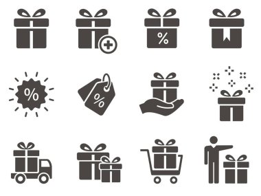 Gift box icon set. Illustrations isolated on white.