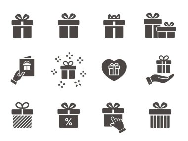 Gift box icon set. Illustrations isolated on white.