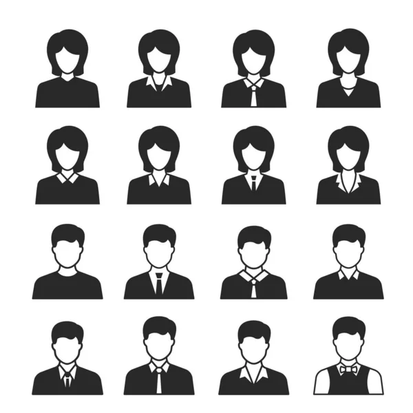 Conjunto de iconos de hombre de negocios y mujer de negocios. Ilustraciones aisladas en blanco . — Vector de stock