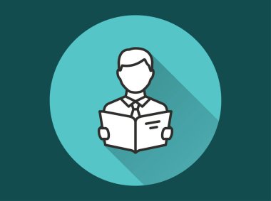 Öğrenci simgesi. Grafik ve web tasarımı için izole edilmiş uzun gölgeli basit illüstrasyon.