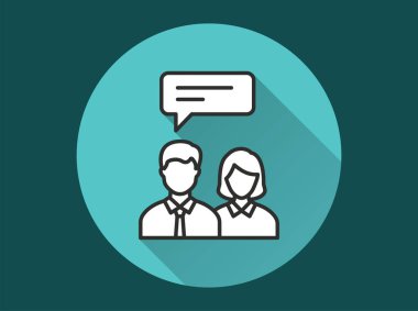 Yönetim danışmanlık ikonu. Grafik ve web tasarımı için izole edilmiş uzun gölgeli basit illüstrasyon.