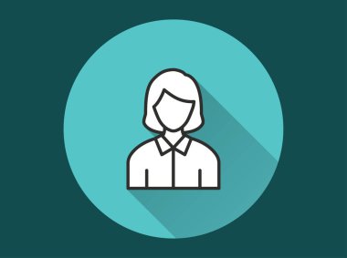 İş kadını ikonu. Grafik ve web tasarımı için izole edilmiş uzun gölgeli basit illüstrasyon.