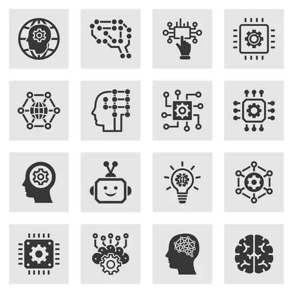 Iconos Inteligencia Artificial Conjunto Cerebro Robot Cabeza Innovación Más — Vector de stock