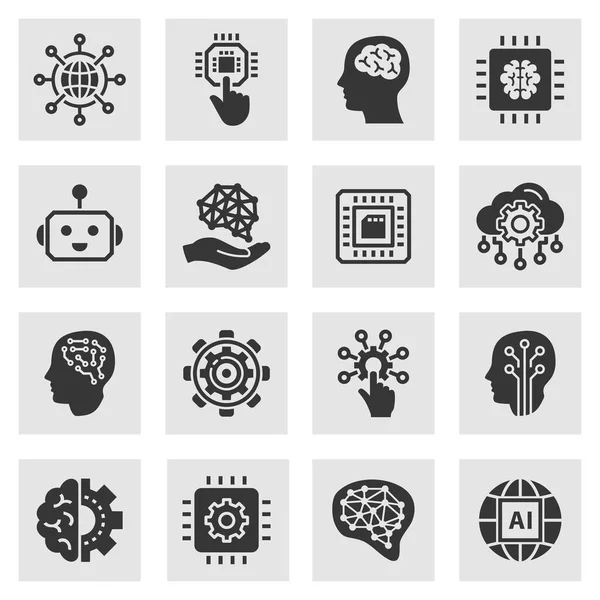 Ícones Inteligência Artificial Conjunto Cérebro Robô Cabeça Inovação Muito Mais —  Vetores de Stock
