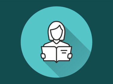 Öğrenci simgesi. Grafik ve web tasarımı için izole edilmiş uzun gölgeli basit illüstrasyon.