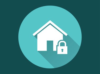 Ev güvenliği ikonu. Grafik ve web tasarımı için izole edilmiş uzun gölgeli basit illüstrasyon.