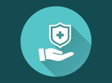 Güvenlik simgesi. Grafik ve web tasarımı için izole edilmiş uzun gölgeli basit illüstrasyon.