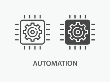 Otomasyon simgesi. Siyah vektör çizimi beyazda izole edildi.
