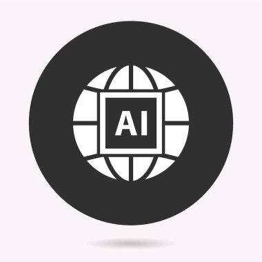 Küresel yapay zeka ikonu. Vektör illüstrasyonu izole edildi. Grafik ve web tasarımı için basit pictogram.