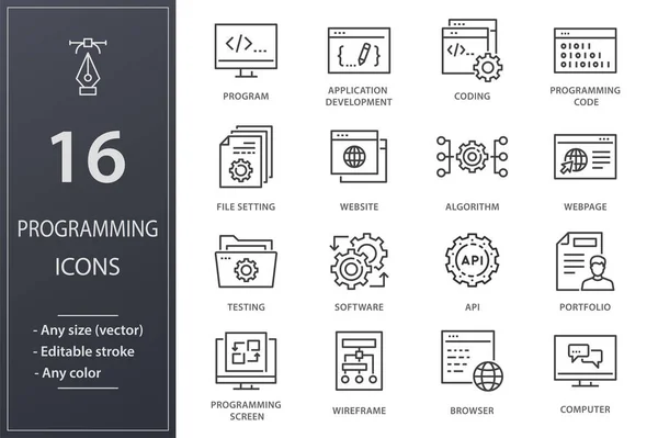 Iconos Línea Programación Conjunto Software Codificación Sitio Web Api Más — Vector de stock