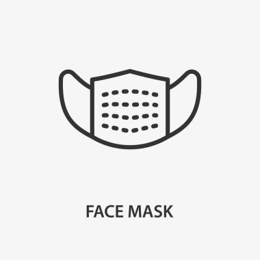 Yüz maskesi çizgisi simgesi. Beyaz arkaplanda vektör illüstrasyonu.