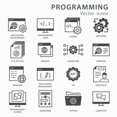 Programming icon set. Software, coding, application development vector illustration isolated on white. clipart svg vector 