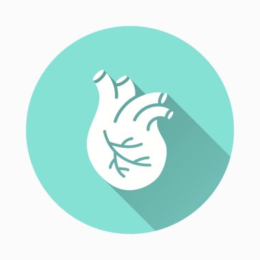 İnsan kalbi ikonu. Grafik ve web tasarımı için izole edilmiş uzun gölgeli basit illüstrasyon.