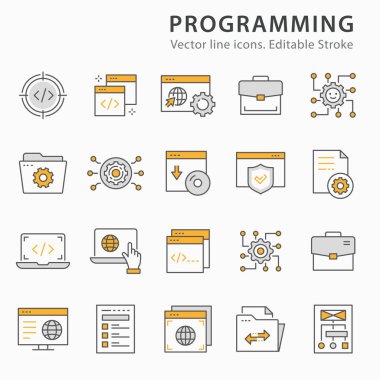 Programming icons, such as software, coding, browser, algorithm and more. Vector illustration isolated on white. Editable stroke. clipart svg vector 