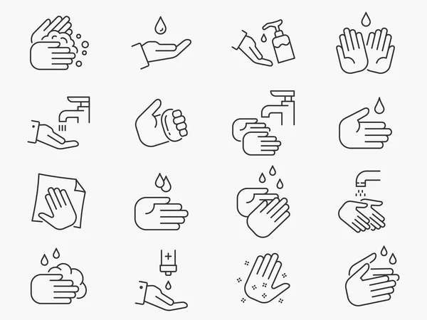 Hand Washing Line Icons Set Vector Illustration White Background Editable — Stock Vector
