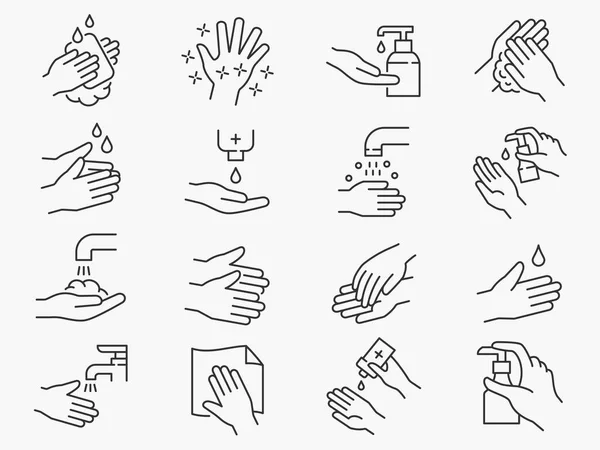 Hand Washing Line Icons Set Vector Illustration White Background Editable — Stock Vector