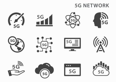 5G teknoloji simgeleri ayarlandı. Web siteleri ve mobil uygulama için vektör illüstrasyonu.