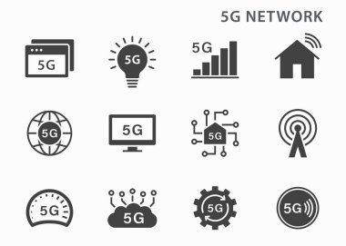 5G teknoloji simgeleri ayarlandı. Web siteleri ve mobil uygulama için vektör illüstrasyonu.