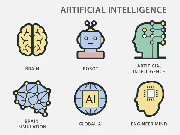 Icônes Intelligence Artificielle Illustrations Simples Isolées Pour Conception Graphique Web — Image vectorielle