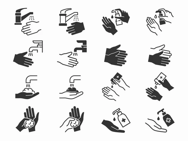 Conjunto Ícones Lavagem Mãos Ilustração Vetorial Sobre Fundo Branco —  Vetores de Stock